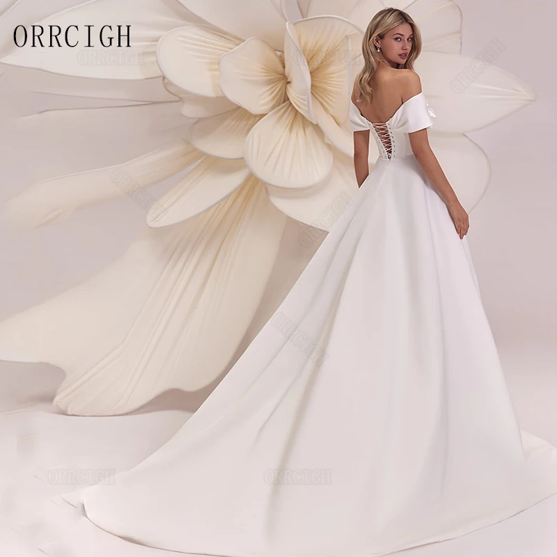Off Shoulder Satin Wedding Dresses for Bride Sleeveless Backless Floor Length Bridal Gown Customizable 2026