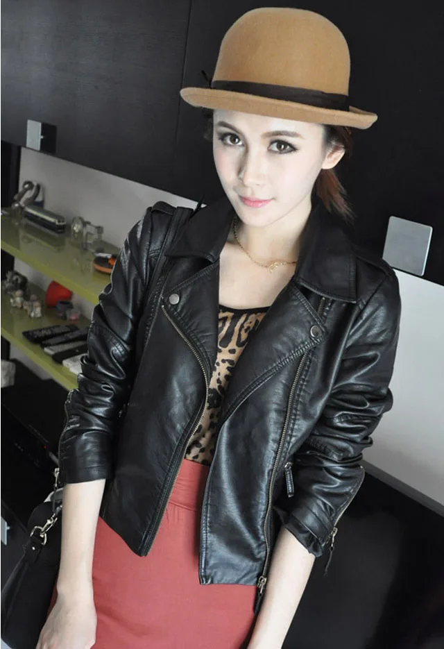 

Hot sale Brand New Women Motorcycle Leather Jacket Coat S-XXL 5 Size Short Paragraph Diagonal Zipper outerwear coats