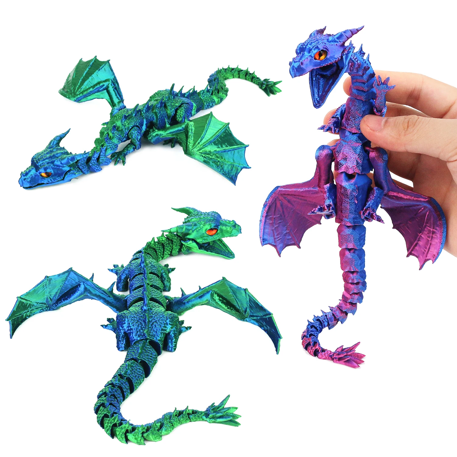 3D printed wing crystal dragon (with eyes), joints movable, creative children's toy decoration figurine toy