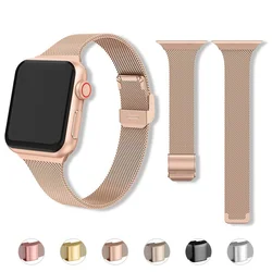 Slim strap For Apple Watch band 44mm 45mm 41mm 40mm 49mm 42mm Stainless steel bracelet correa iwatch series 7 6 5 3 SE 8 ultra