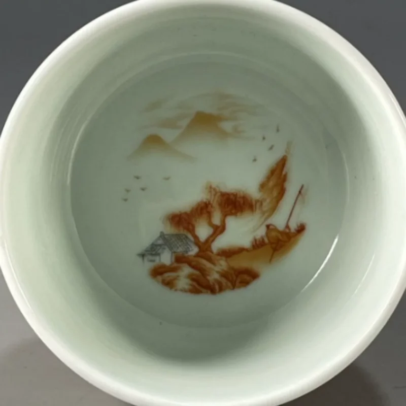 Vintage Qing Qianlong Blue and White Underglaze Red Teacup with Landscape Motif - Traditional Chinese Tea Accessory decor