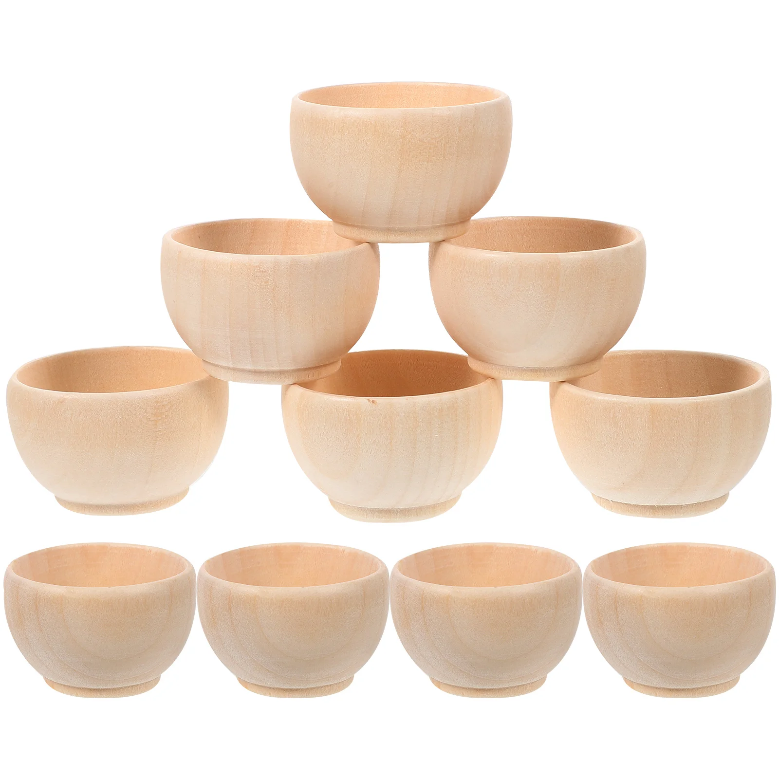 10 Pcs Wooden Bowl Toy Unpainted Miniature Bowls Foldable Mats Tea Cup Pad Sink Craft Material Salad DIY Small
