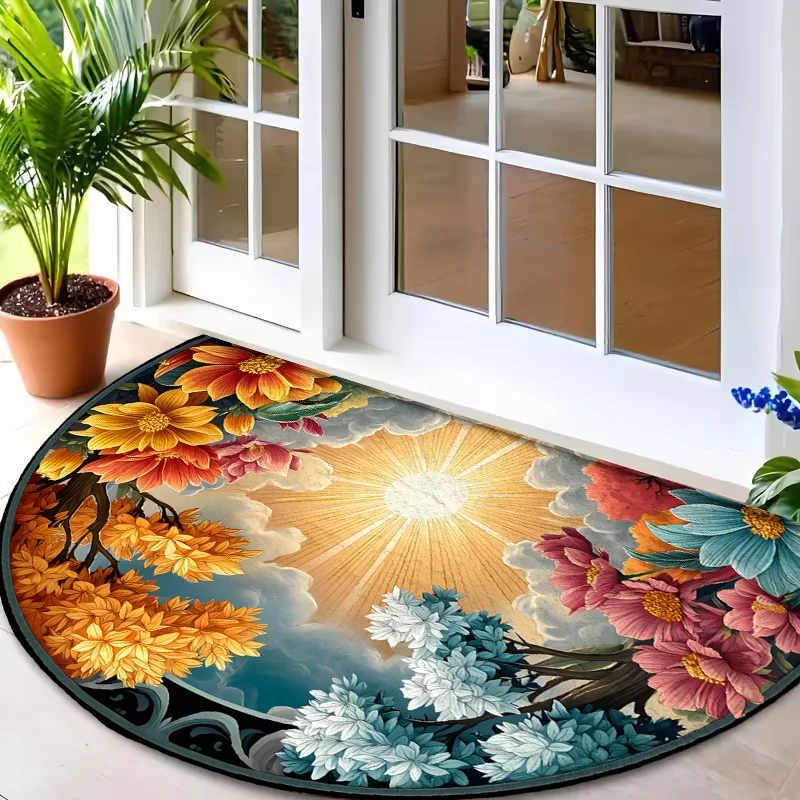Artistic Flowing Organic Shape Motif Semi Circle Floor Pad Commercial Entry Rug For Supermarket Mall Restaurant