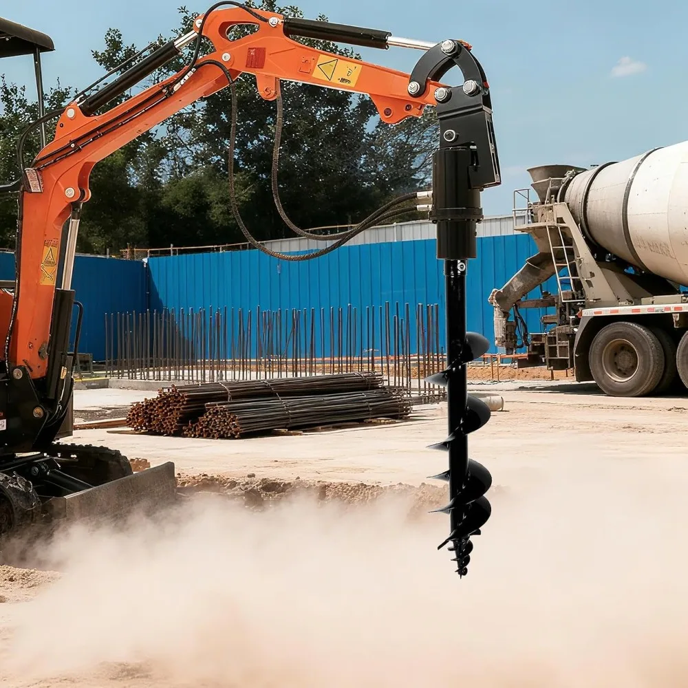 

Mini Excavator Auger, 200mm/8 Excavator Attachment Auger with Standard Hydraulic Hoses, for Drilling and Piling