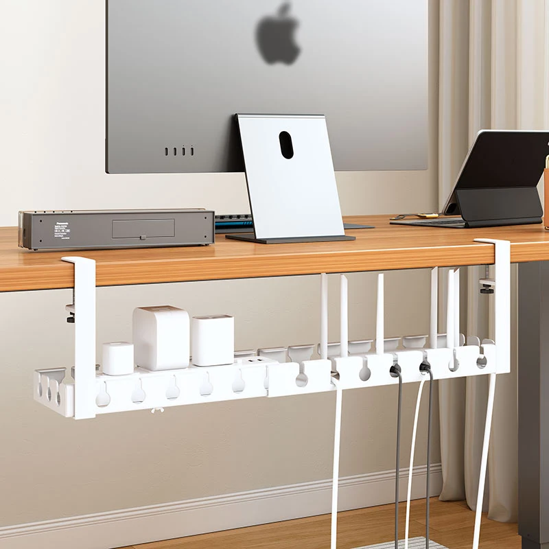 Under Desk Cable Management Tray,Power Strip Cord Holder Wire Management,Extendable Sturdy Steel Under Desk Cord Hider Raceway