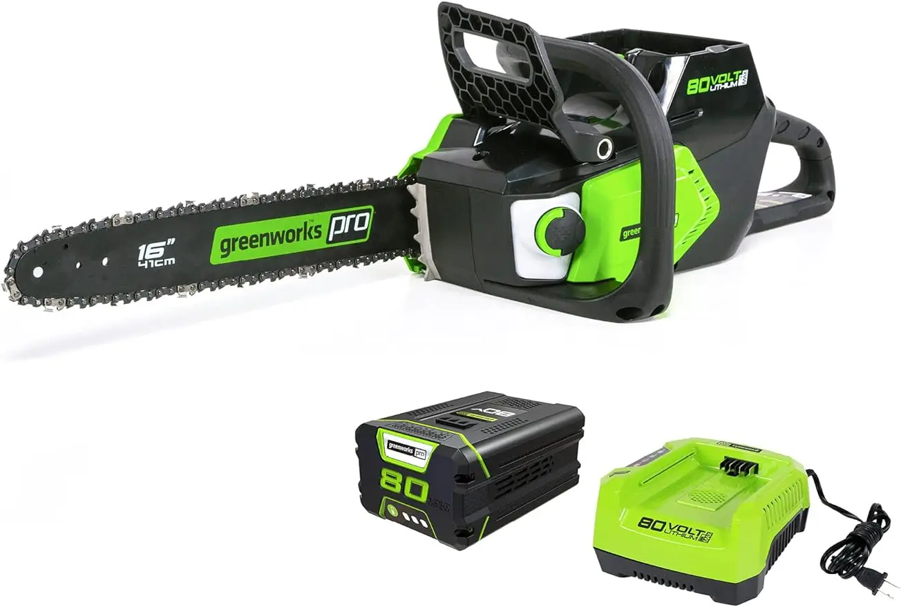 Greenworks เลื่อยยนต์ไร้สายแบบไร้แปรงถ่านขนาด80V 16 "(เหมาะสำหรับการตัดโค่นไม้การตัดกิ่งและฟืน/75 + เครื่องมือที่เข้ากันได้)