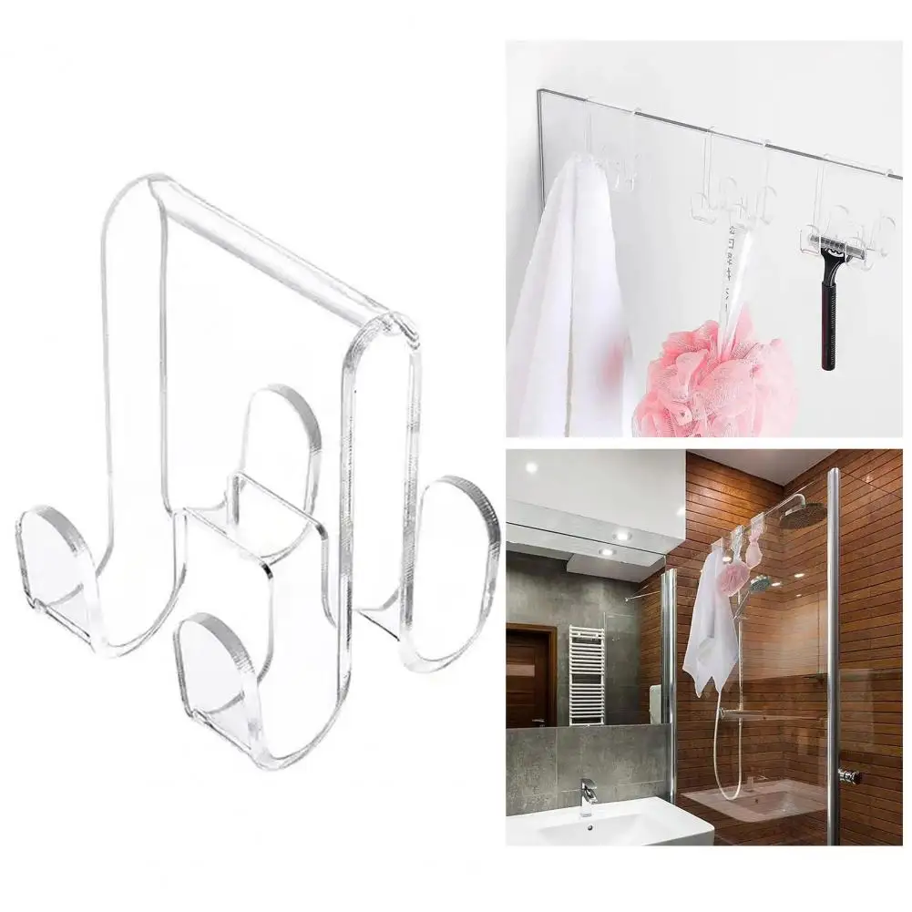 

Acrylic Towel Hook Transparent Shower Door Hook with Strong Load Bearing Anti-slip Design for Towels Clothes Bathroom Razor