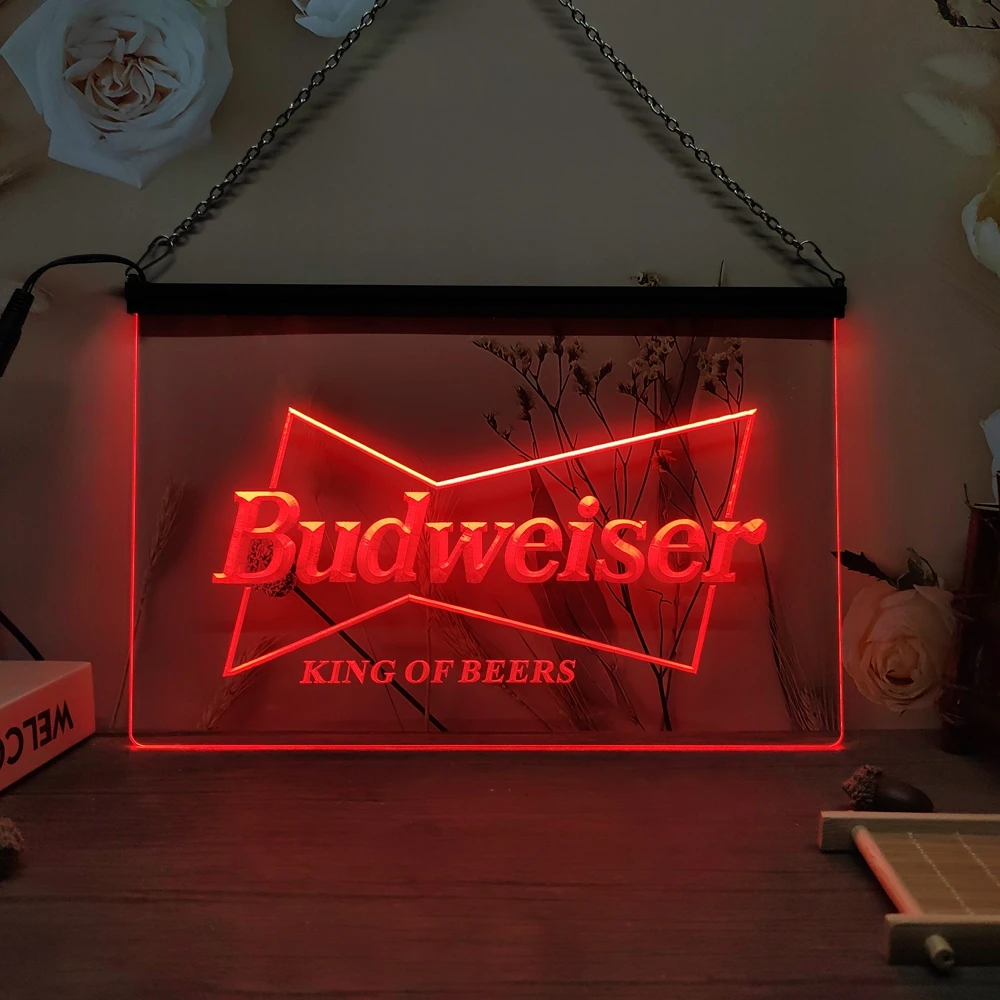 Budweiser King Of Beer Bar Pub Club LED Neon Sign-3D Carving Wall Art for Home,Room,Bedroom,Office,Farmhouse Decor