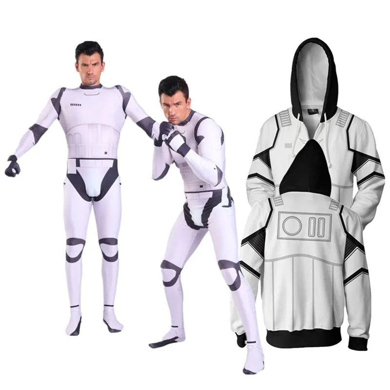 Adult White Trooper Cosplay Jumpsuit Movie Space Battle Roleplay Army Fantasia Costume Men Hoodie  Fantasy Fancy Dress Up Suit