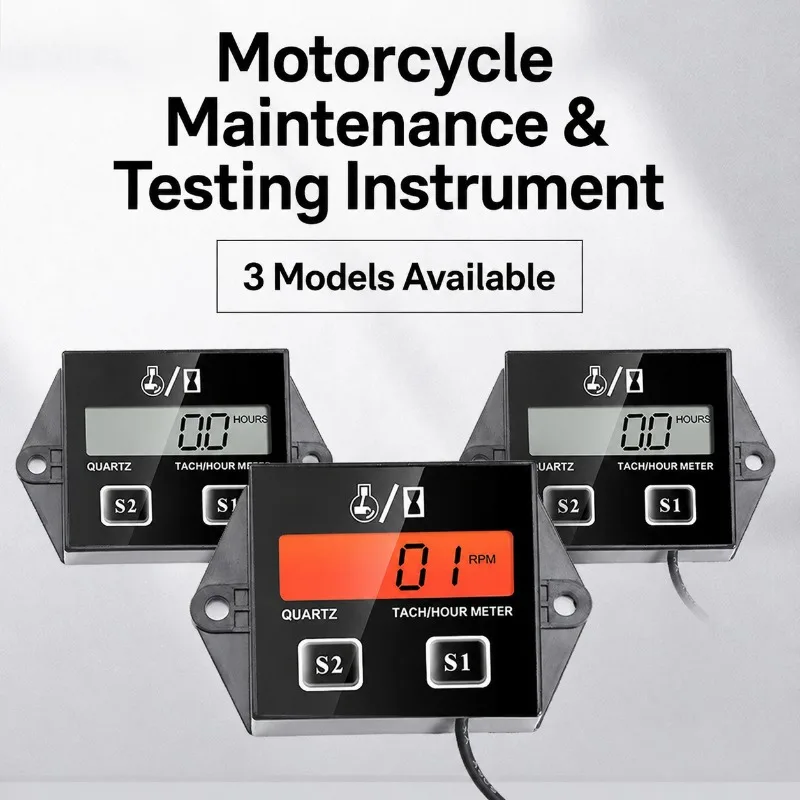 Motorcycle Tachometer Hour Meter RPM Counter Digital Engine Runtime Recorder Universal Fit ATV Jet Ski Lawn Mower Small