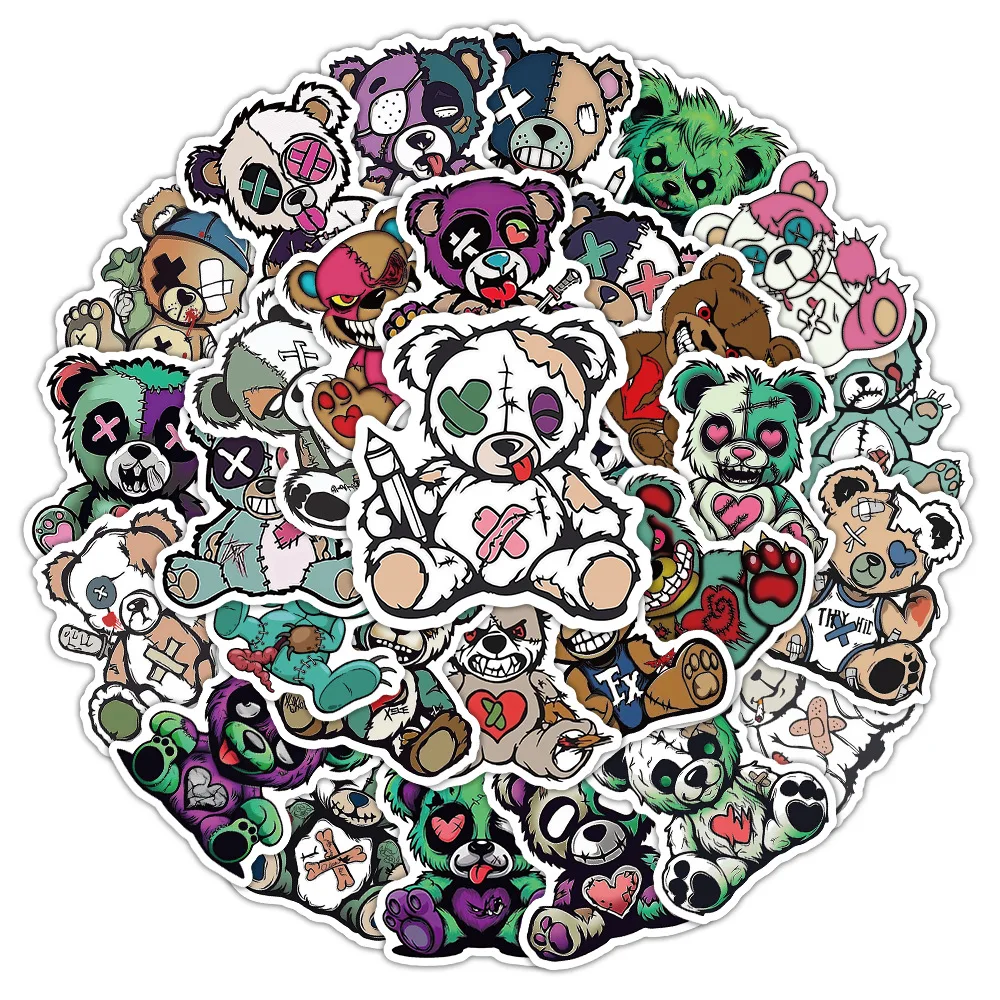 

54 шт., наклейки с изображением медведя монстра, мультяшный триллер, медведь монстра, персонализированные граффити, украшение, шлем для скейтборда, водонепроницаемые наклейки