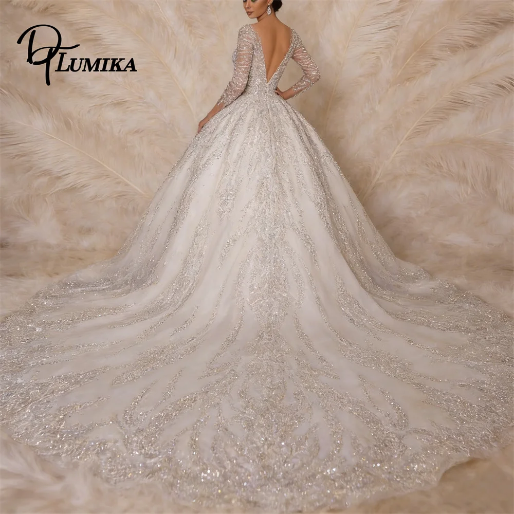 

Изысканное свадебное платье с бисером и длинным шлейфом, с полупрозрачными рукавами, в арабском стиле, на заказ