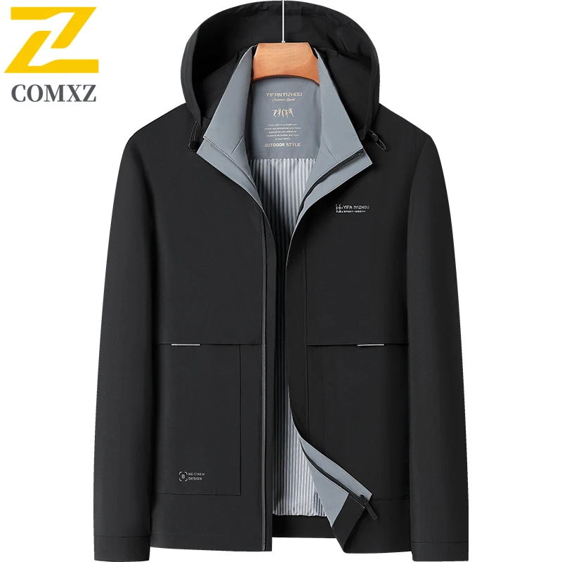 

Men's Hooded Jacket Casual Business Wear Resistant Autumn Coat Lightweight Windbreaker Outdoor Travel Hiking Vintage Work Wear