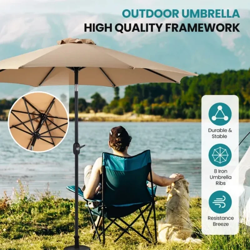 

7.5-foot outdoor terrace sun umbrella, with button tilt and hand-cranking device, 6-rib design, UV15+ waterproof fabric