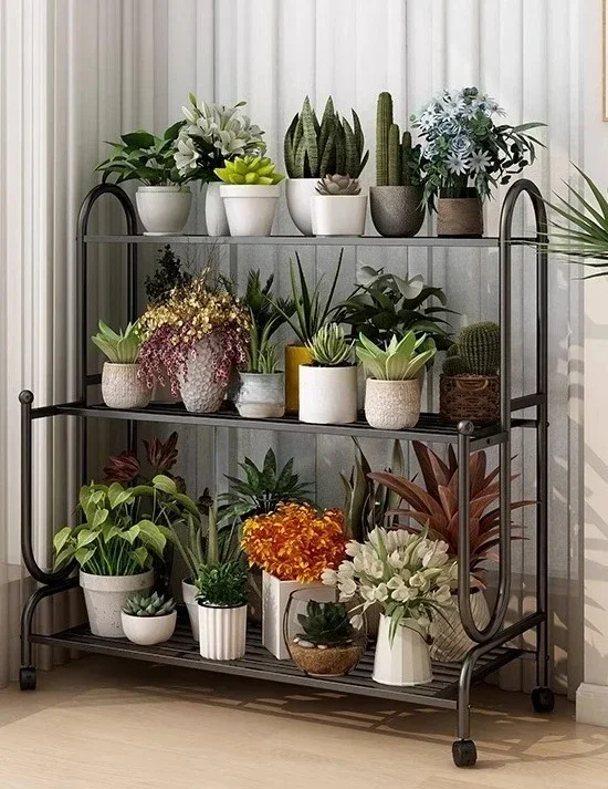 YX Flower stand storage balcony movable multi-layer floor-to-ceiling flower stand cream wind flower pot holder
