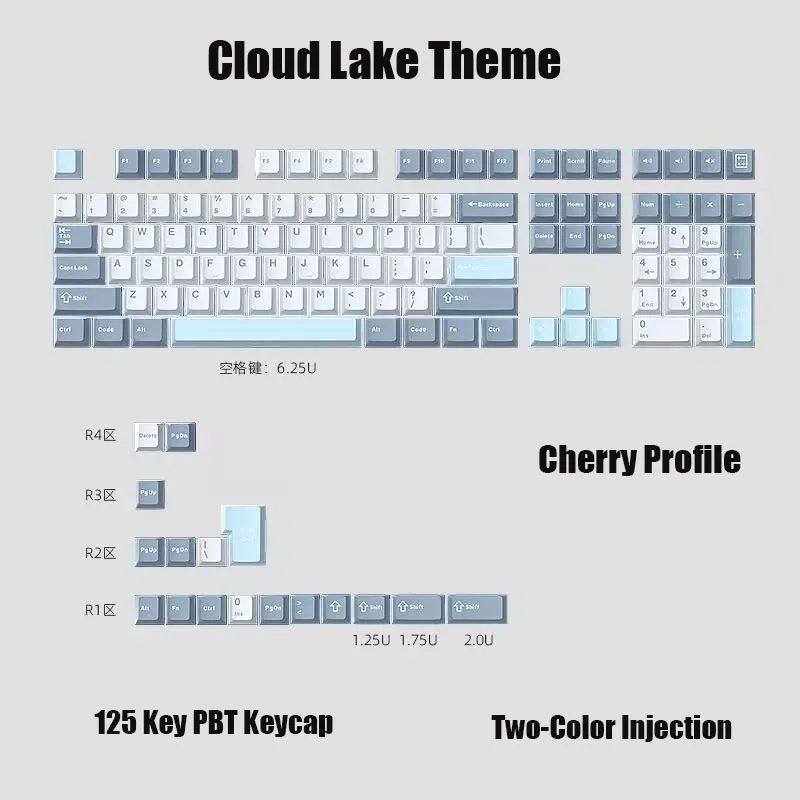 Cloud Lake Theme PBT Keycap Gamer Mechanical Keyboard 125 Keys Two Color Injection Custom Macaroon Mx Switch Cherry Key Caps