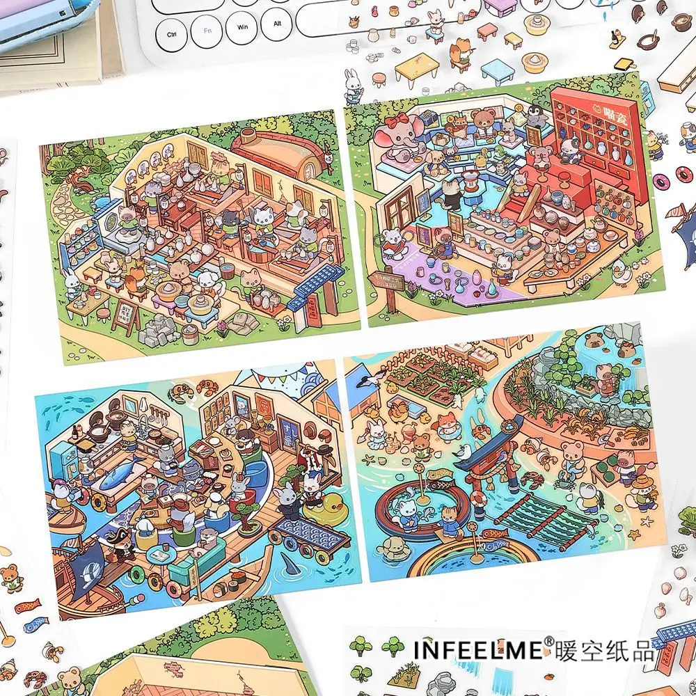 Card Lover 3 Pcs [The Eighth Version series] Creative Scene Of Landscape Stickers PET Paper Scrapbooking Material Scrapbook Kit