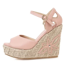 Wedge Women Sandals Summer Shoes Fashion Knitted Platform Gladiator Flip Flops Casual White Pink Party Shoe Female Large Size 45