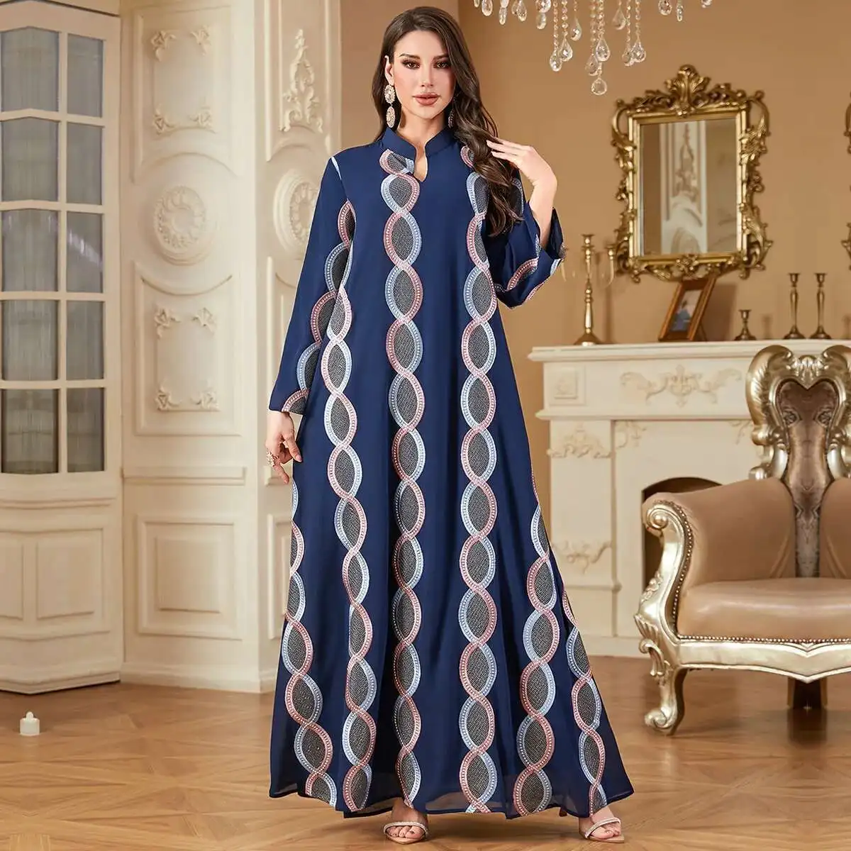 

4348 Arabic Clothing Dubai Women's Long Robe Embroidered Muslim Dress Long Dress Robe Abaya Ramadan Dubai Luxury Islam Elegant