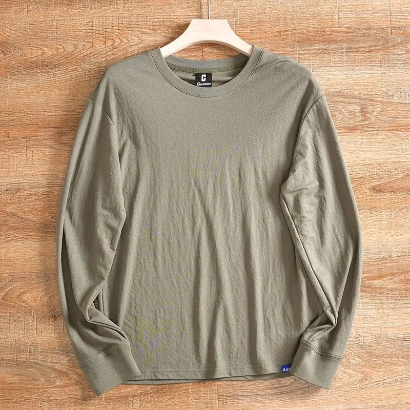 Men's Autumn Copper Ammonia Silk Long Sleeve T Shirt Crew Neck Loose Casual Basic Tee