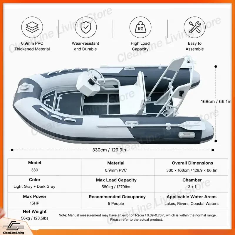 Small RIB300 9.8ft Durable Orca Hyperion PVC Fast Aluminum Ribbed Inflatable Boat Fishing Dinghy Tender Kayak Canoe Water