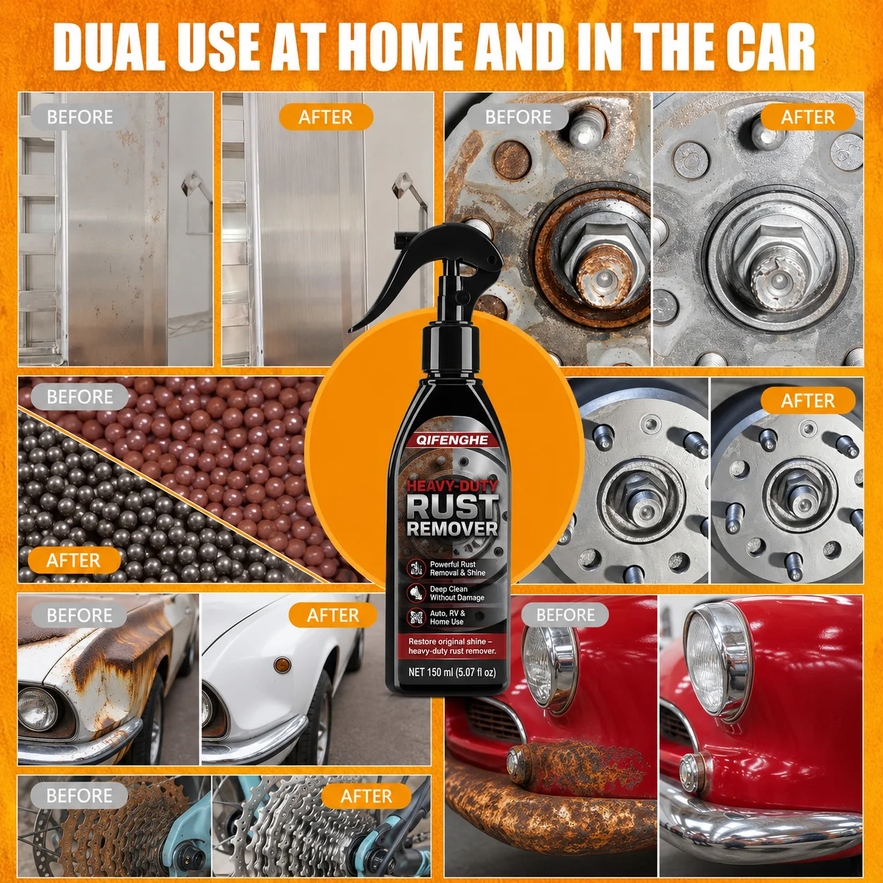 Multifunctional car rust remover used for removing rust providing surface protection on car brake pads iron metal surface