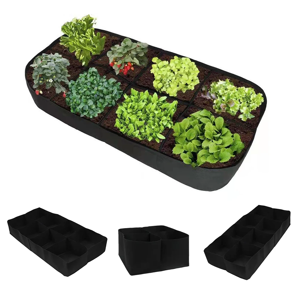 Rectangular Planting Bag 4/8 Pockets Square Plant Grow Bags Raised Garden Bed For Vegetables Flowers Multi-grid Felt
