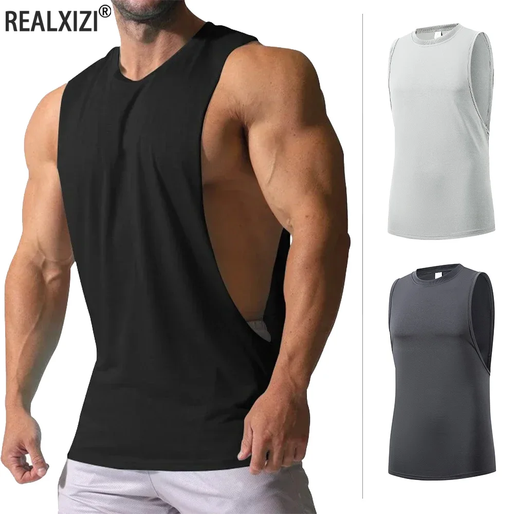 

Men's Round Neck Bodybuilding Tank Top Summer Sport Gym Quick Dry Vest Solid Color Casual Fitness Sleeveless Shirt Loose Vest