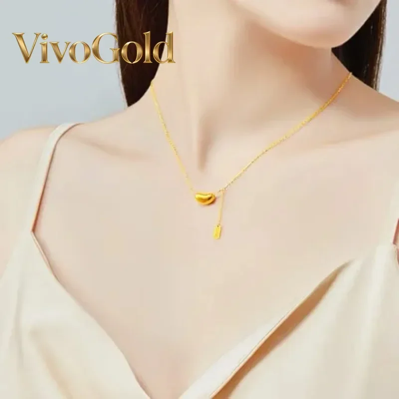 

VivoGoldNew 9999 24K Real Gold Acacia Bean Necklace for Women's Clarbone Chain Simple Temperament Set Chain Gift for Girlfriend