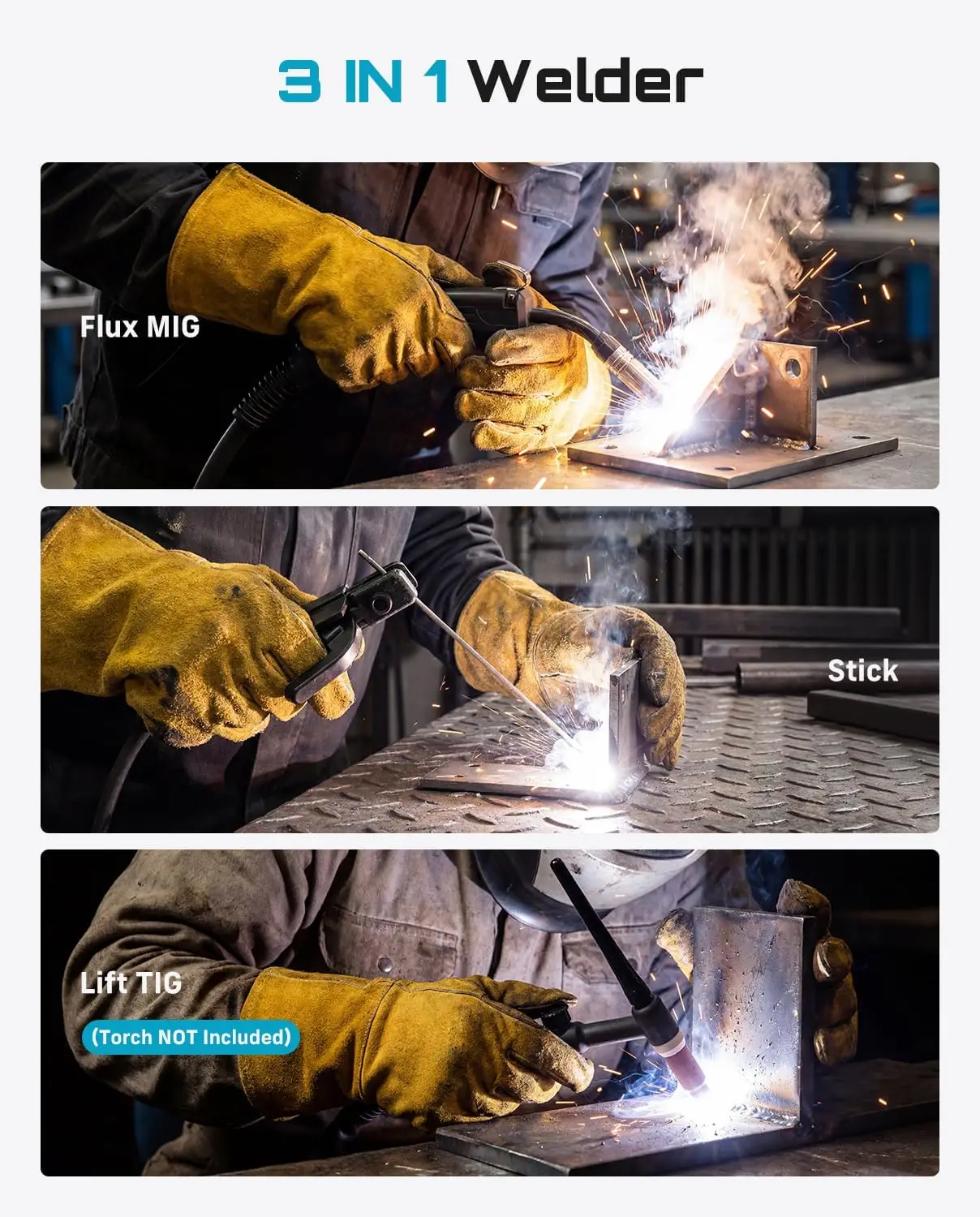 110V 135A MIG Welder, 3-in-1 Multi Process Welding Machine with Gasless Flux Core, Lift TIG & Stick, 7.7 lbs Portable IGBT Inverter, Large Digital Display