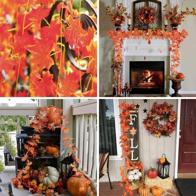 أوراق القيقب الاصطناعية معلقة على شكل كرمة ، إكليل أوراق الخريف ، نباتات وهمية ، عيد الميلاد ، حفل زفاف ، ديكور حديقة المنزل ، 1: 30