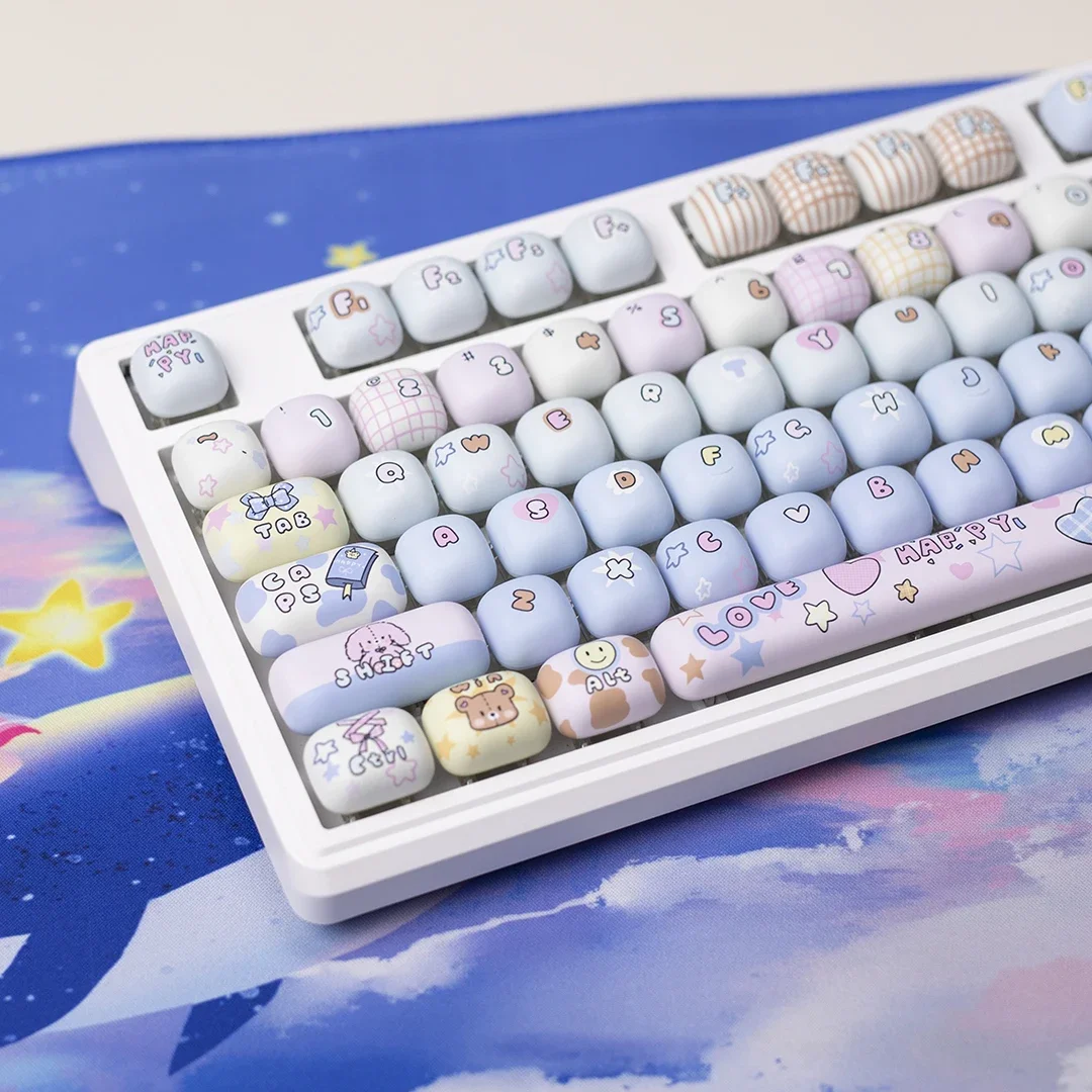 

Steamed Buns Key Caps Set 140 Keys MOG Profile PBT Dye Sublimation Fit 60%-108% MX Cross Switch Keycaps for Mechanical Keyboard