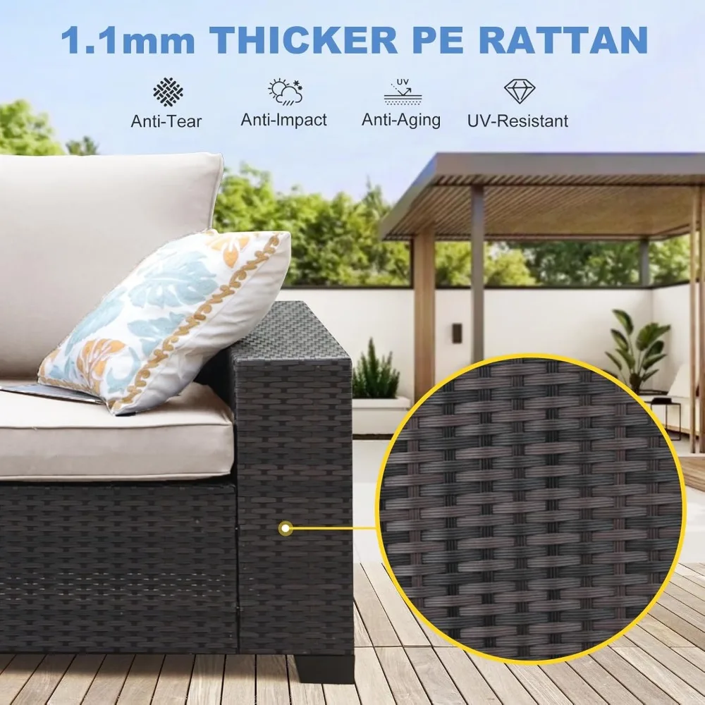 Outdoor Patio Furniture Set: 5-Piece Wicker Conversation Area with Rattan Sofa and Cushioned Seats for Garden Use