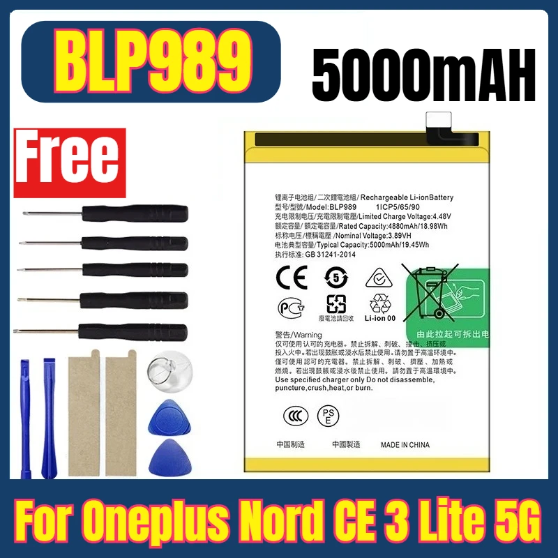 

BLP989 5000mAh Mobile Phone Batteries for Oneplus Nord CE 3 Lite 5G+Free Tools