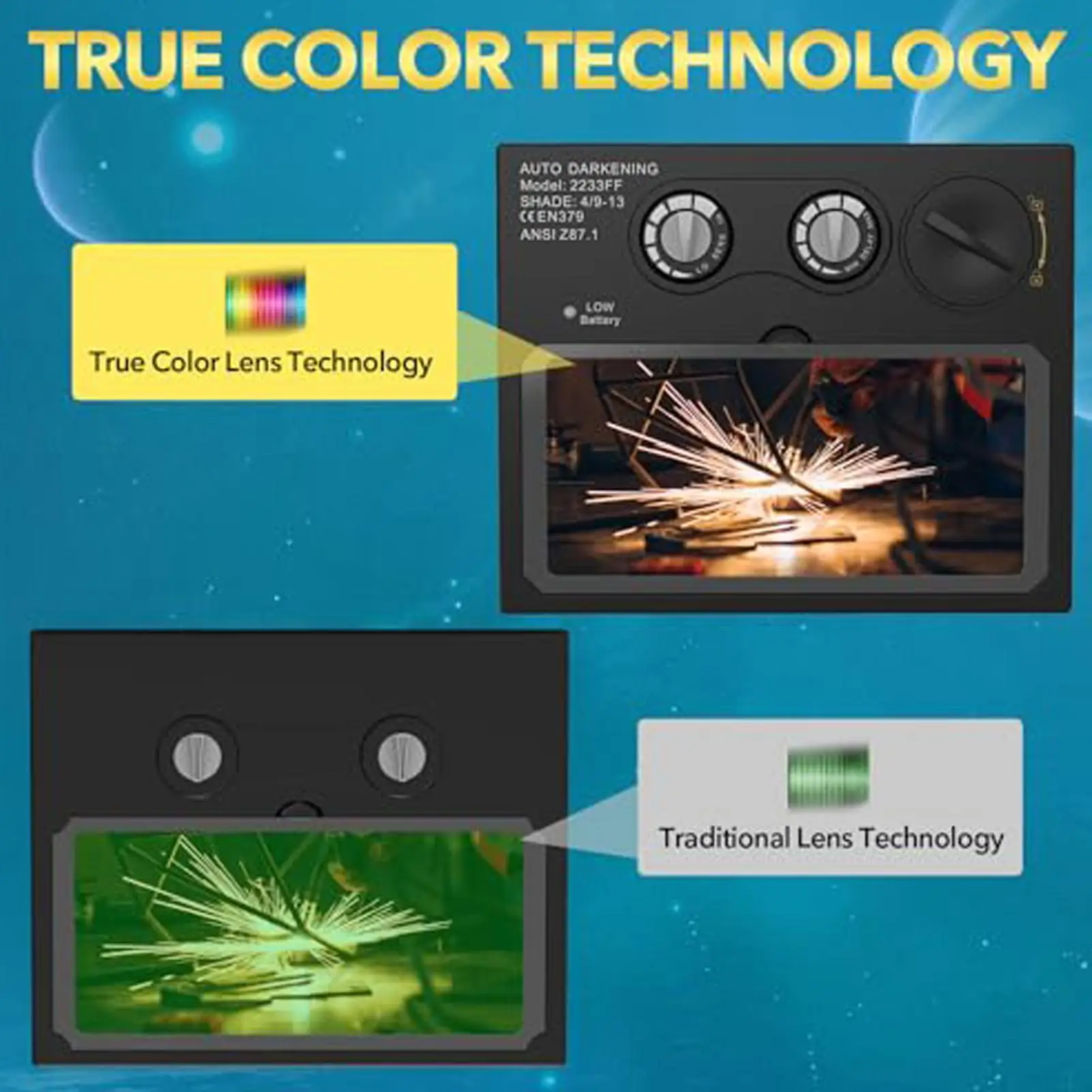 

Сварочная маска с автоматическим затемнением, регулируемый защитный щиток для лица, светозащитный капюшон сварщика для мастерских, гаражей, строительных площадок, автосервисов