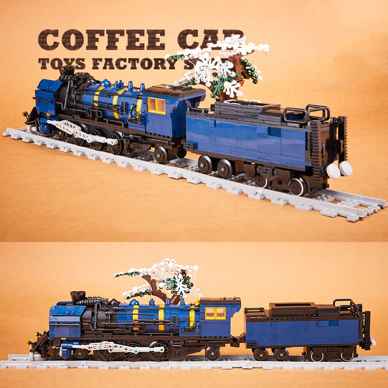 Vintage Zug Gebäude Kits Klassische Lokomotive Blöcke Spielzeug Stadt Eisenbahn Autos Ziegel Display Modell Erwachsene Kinder Weihnachten Geschenke