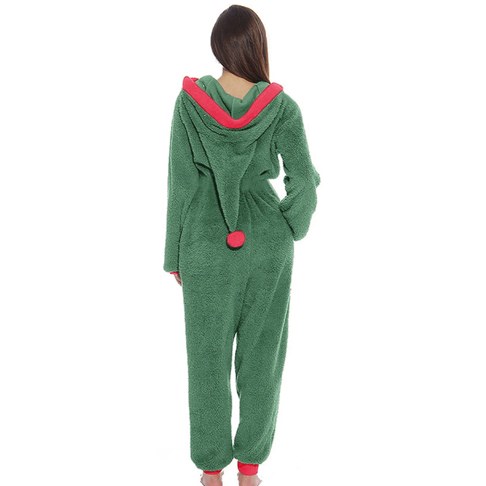 Xmas Long Sleeve Zipper Hooded Rompers Fall Winter Warm Jumpsuits Women Fleece Jumpsuits Christmas Pajamas Santa Sleepwear