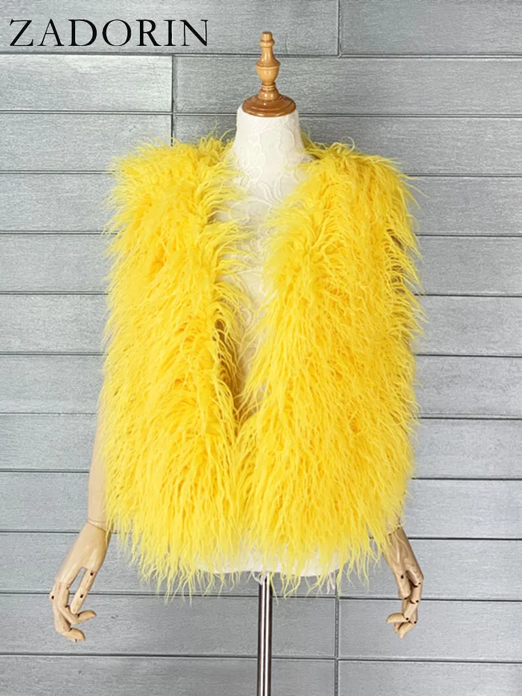 ZADORIN 2024 Fashion Colorful Mongolia Sheep Fur Jacket Women Winter Faux Fur Vest Female Warm Sleeveless Faux Fur Coat Vests