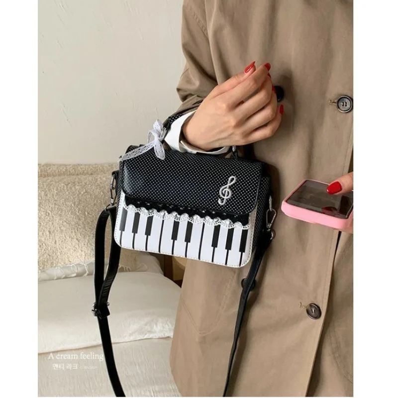 High-looks Fashionable Lace Piano Note Design PU Shoulder Bag Crossbody Bag Polka Dot Handbag Small Square Handbag for Women