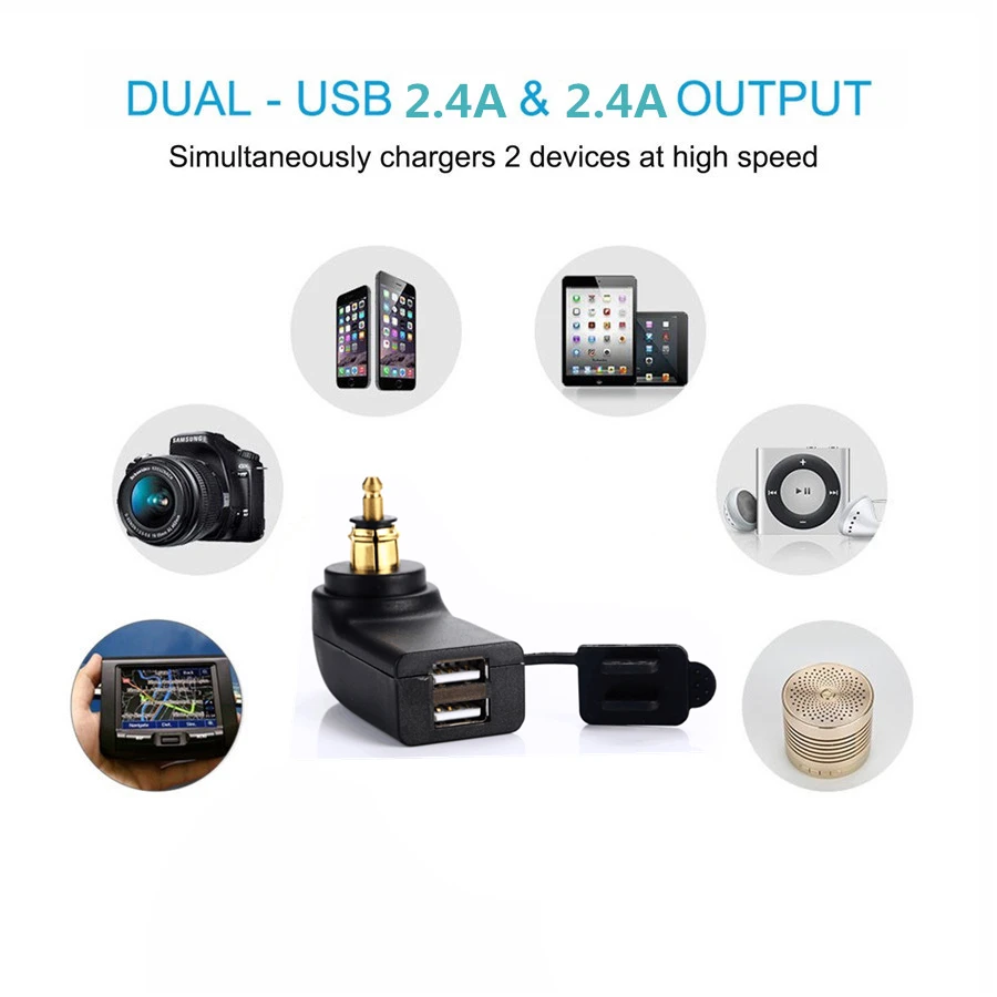 Waterproof Motorcycle Dual USB 4.8A Charger Adapter w/ Digital Voltmeter For BMW
