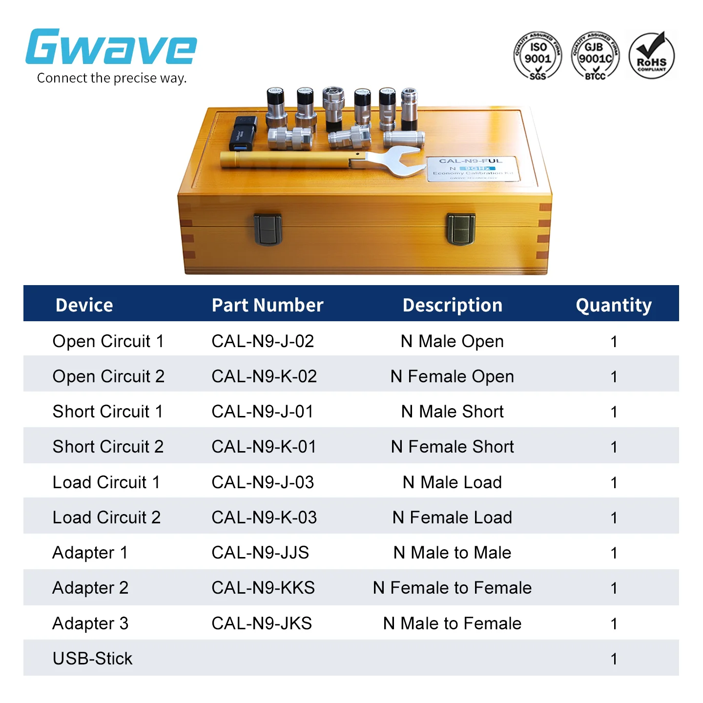 Valley Wave N-Type High Precision Calibration Kit DC-9GHz Short Circuit/Open Circuit Load Adapter Calibration Device