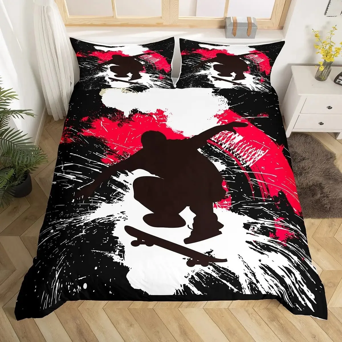 

Skateboard Duvet Cover Set Full Size For Boys Teens Extreme Sports Bedding Set Youth Comforter Cover Graffiti Style Duvet Cover