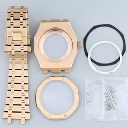 Rose Gold 41mm Luxury Octagonal Watch Cases Bracelets Parts Sapphire Glass For Oak Seiko nh35 nh36 nh34/38 Movement 31.8mm Dial