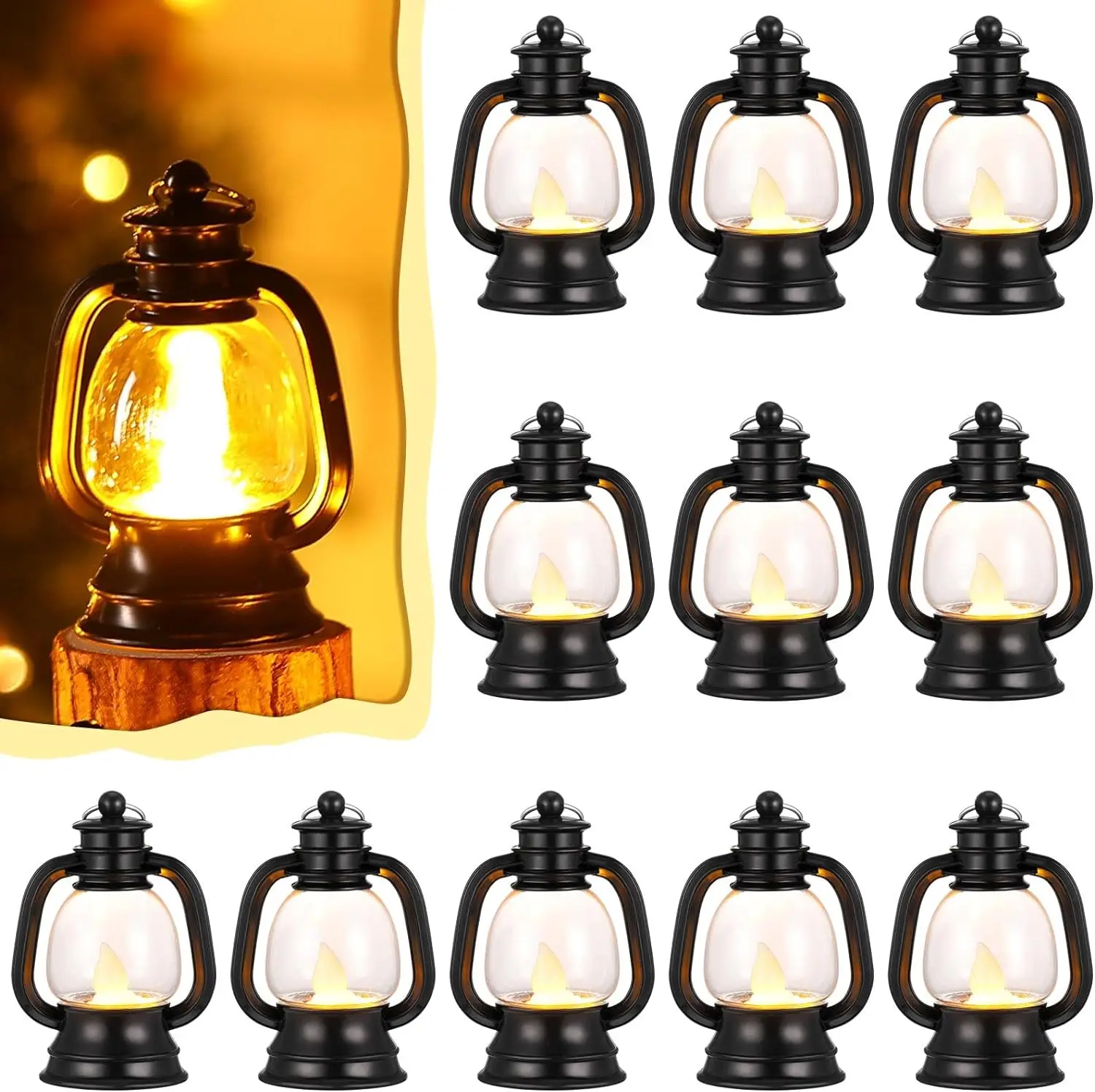 12 Pcs Mini Lantern Decorative with LED Candle 4 Inch Small Hanging Lantern Ornaments Camping Table Centerpiece Vintage Lantern