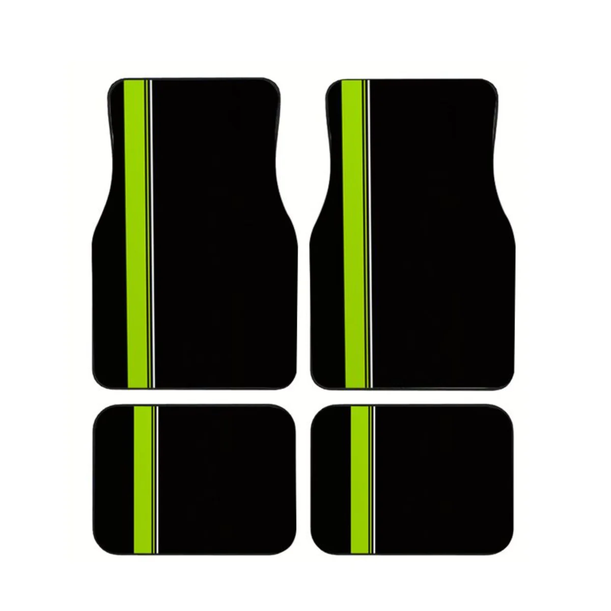 

4PCS Neon Green Double Side Stripe Print Car Floor Mats Universal Non Slip Waterproof Auto Foot Carpets Interior Accessories