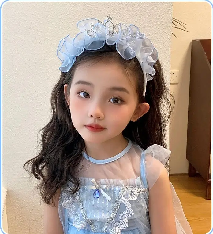 Headbands For Kids Girl Princess Hairbands Crystal Crown Mesh Bow Knot Flower Child Hair Accessories Korean Handmade Wholesale