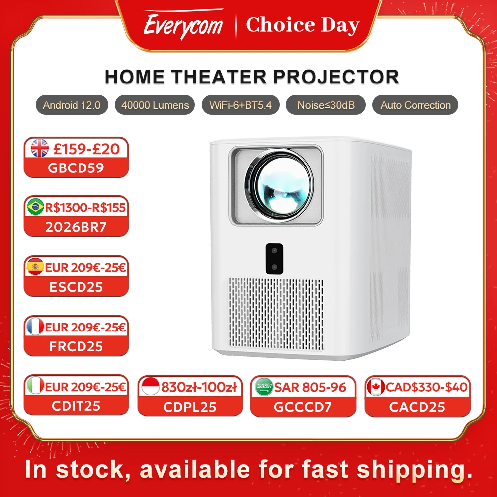 

Проектор Everycom Flixtone E800 Android 12 3000ANSI 1080P Поддержка проектора 4K Медиа-видеоплеер Smart Beamer