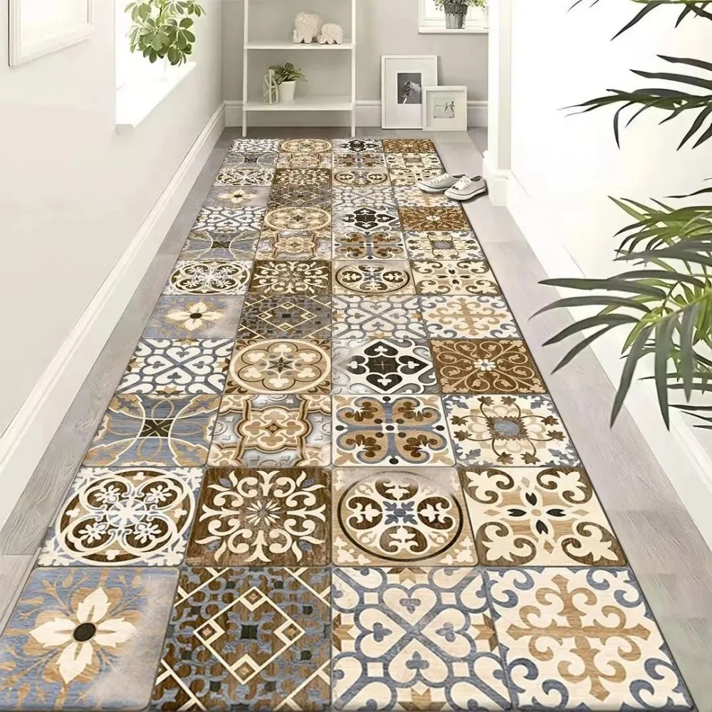 VIKAMA Vintage Bohemian Langer Flur-Teppich, leichter, luxuriöser, rutschfester, waschbarer Teppich für Küche, Eingang, Schlafzimmer, Heimdekoration – Detail 2