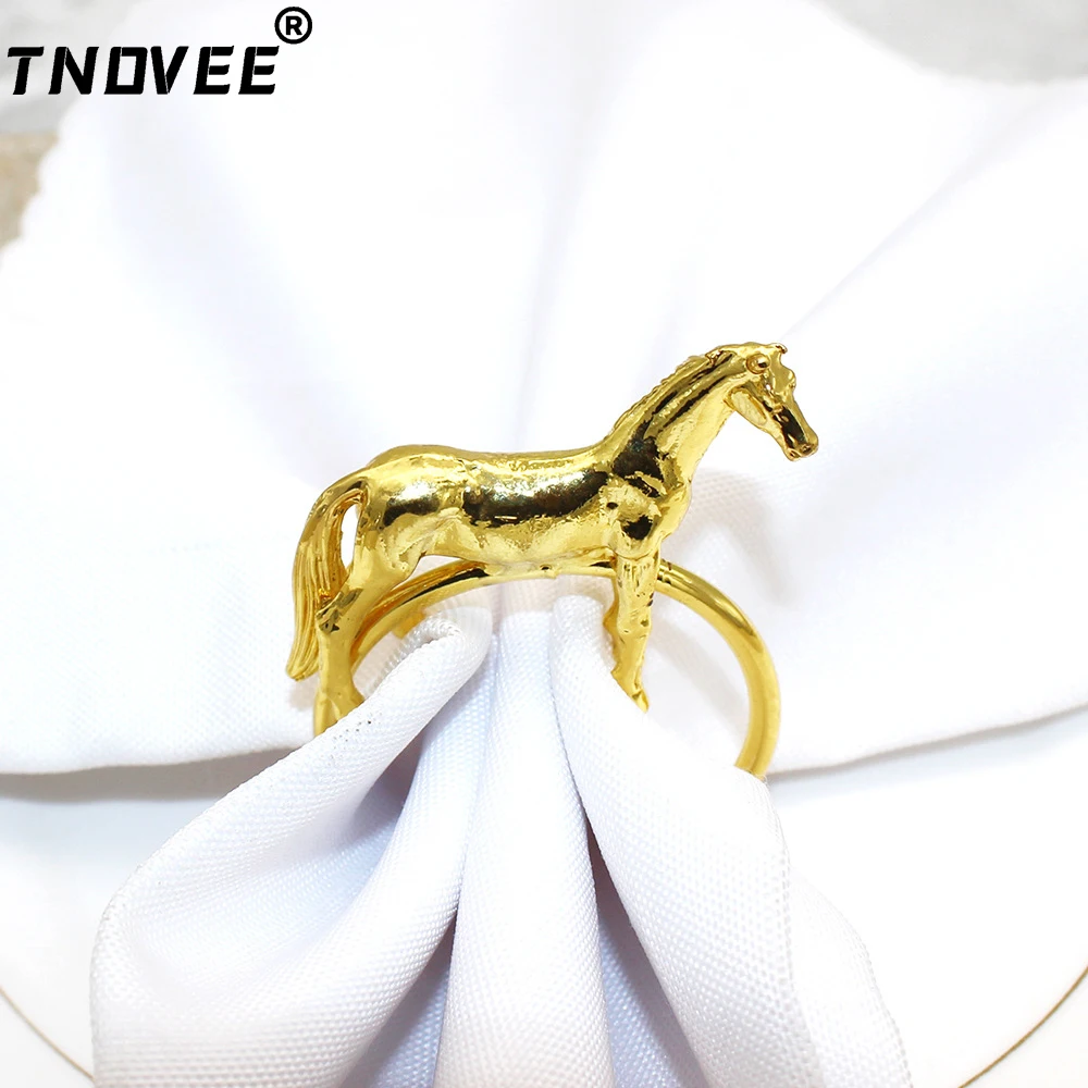 

6Pcs Horse Metal Napkin Rings Holder Dining Table Setting for Wedding Christmas Holidays Dinner Hotel Table Decor (Gold) ERM102