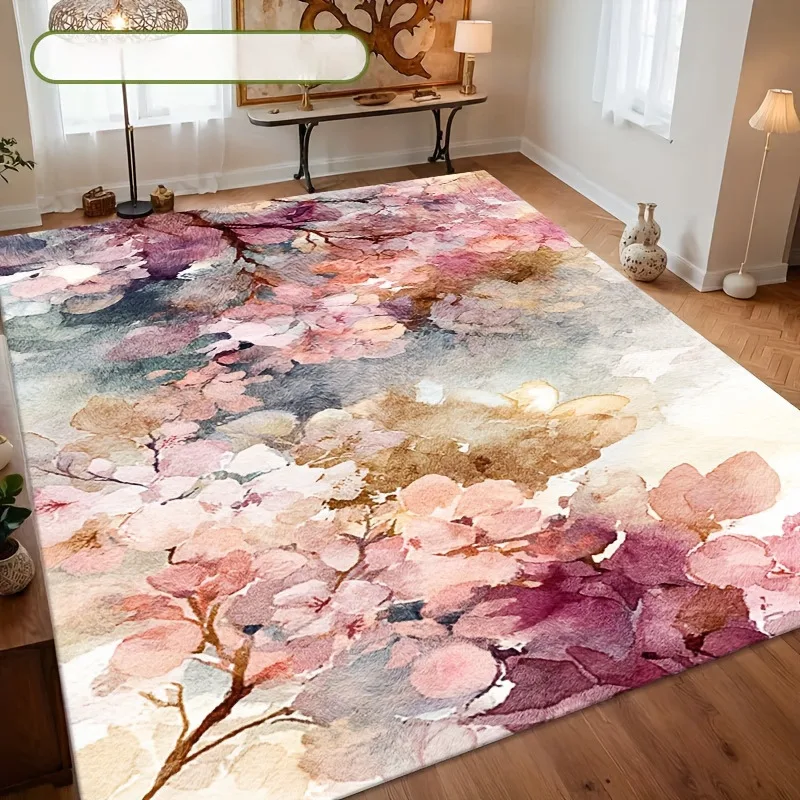 

1pcs, Cherry Blossom Pattern Printing Flannel Carpet, Soft, Anti-slip, High-flow Area Floor Mat, for Living Room Bedroom Decor